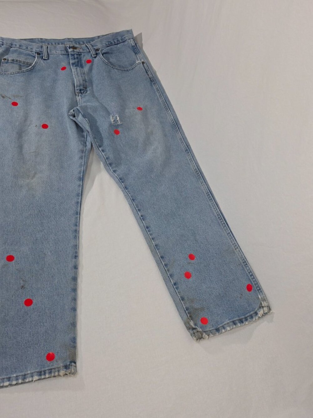 Vintage WRANGLER "Rugged" Natural Fraying/Distressing TRASH Blue Jean Men 36x30. - Picture 6 of 17